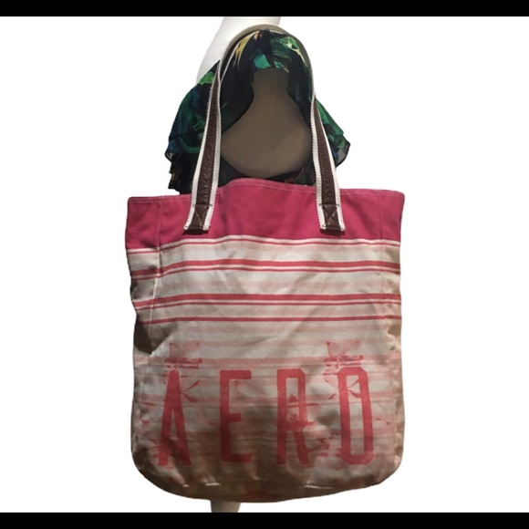 Aeropostale Floral Striped Tote White Pink. - Picture 3 of 8